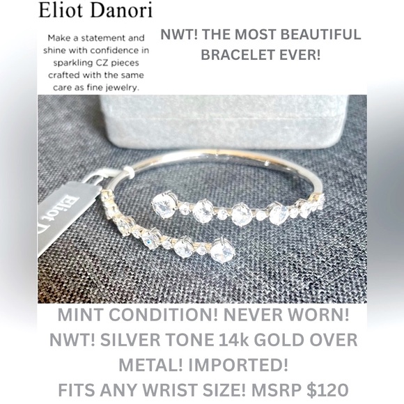 NWT! ELLIOT DANORI $100 STUNNING BRACELET SET IN 18K GOLD! BLINDING SHINE! - Picture 2 of 10